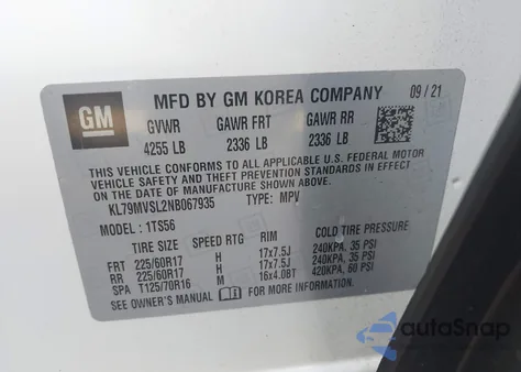 2022 Chevrolet Trailblazer Fwd Activ из США, поврежденный, VIN KL79MVSL2NB067935